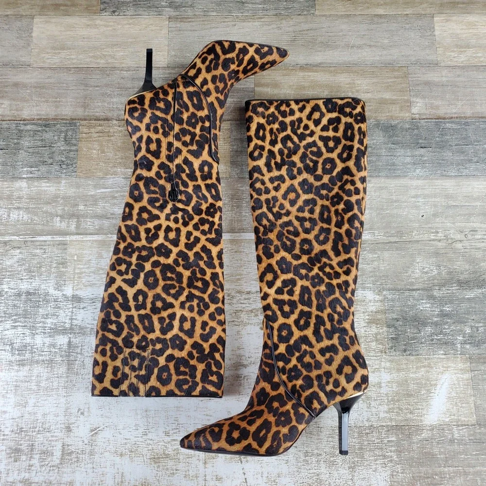 Michael Kors Katerina Womens Knee-High Boots Sz 5.5 Booties Leopard